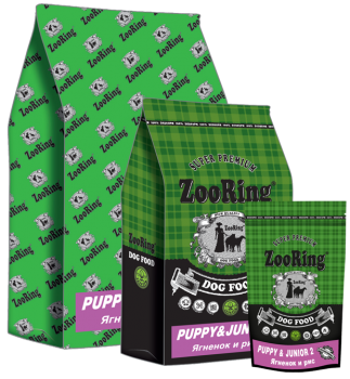 Корм ZooRing Puppy & Junior 2 GRAIN FREE для щенков и юниоров всех пород с 1 до 12-18 месяцев, склонных к аллергии (Ягненок и рис) без пшеницы